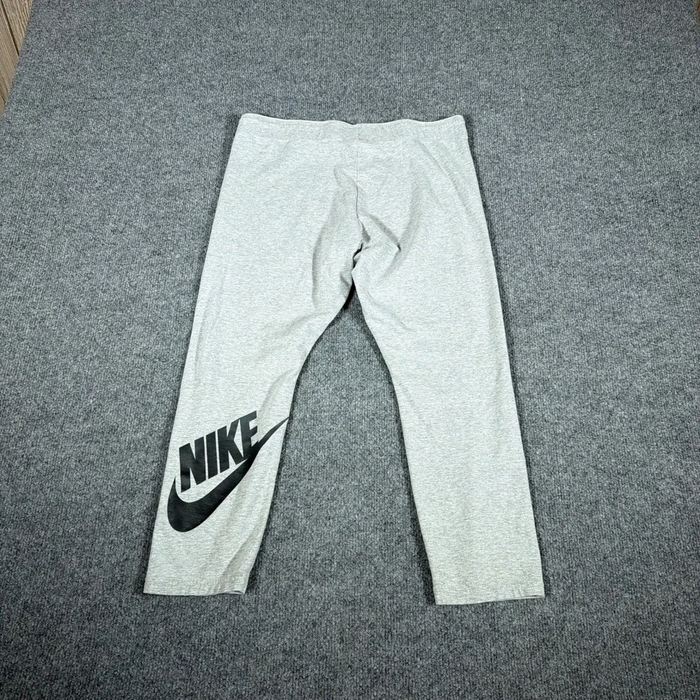 Y2K Nike‎ Leggings Unisex Large Heather Gray Blue Tag Cropped Logo Vintage